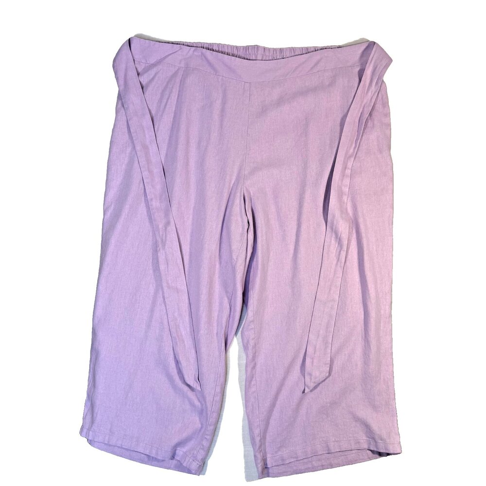 Blue Sol Wide Leg Cropped Pants Women's 2X Waist Belt Gaucho Cotton Linen